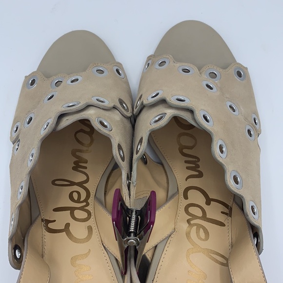 Sam Edelman Sandal Women 10 Beige Suede Seana Grommet Criss Cross Slingback Shoe - Picture 5 of 10